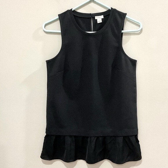 J. Crew Black Peplum Blouse Ruffle Sleeveless Knit Top Sz XXS Crewneck Feminine - Picture 4 of 6
